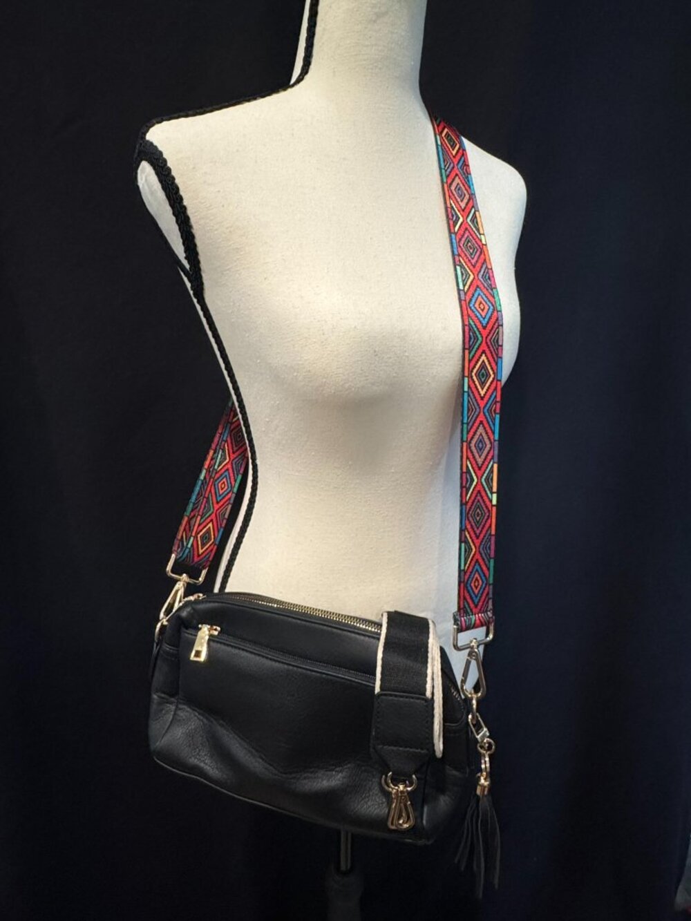 Roulens Black Faux-Leather Crossbody Bag